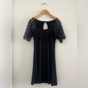 ASOS Black T-Shirt Dress W/ Woven Floral Sleeve Sz US2